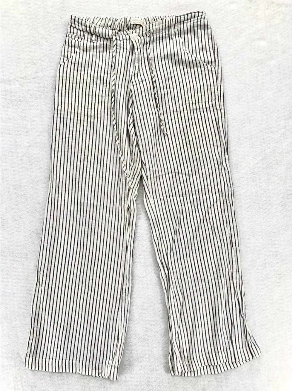 JUST LIVING LINEN PANTS OFF WHITE DARK GRAY PINSTRIPES LINEN BLEND SIZE LARGE